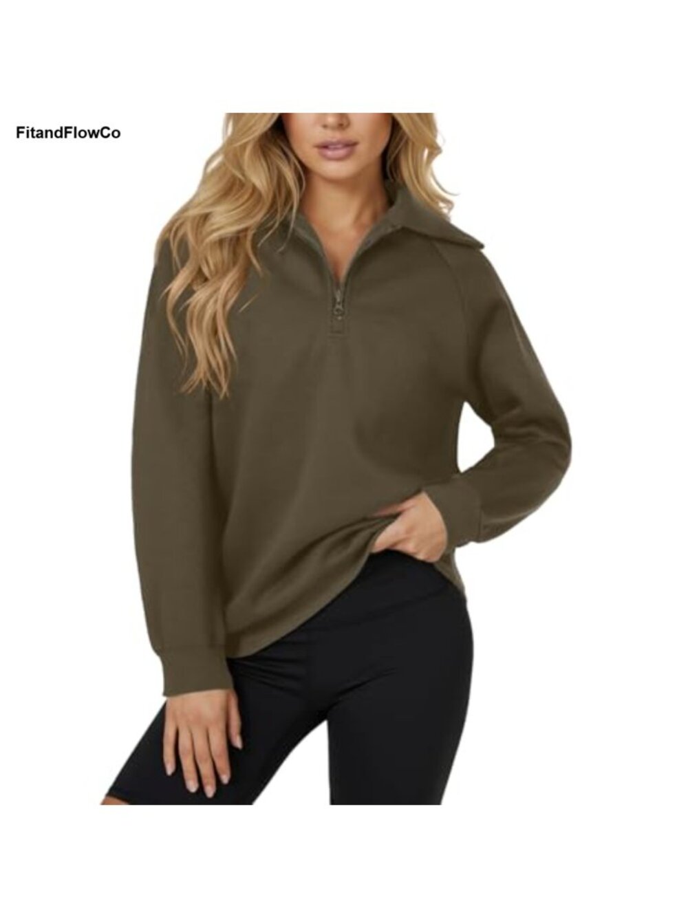 Quarter Zip Pullover Sweatshirt Fleece Lined Collared Long Sleeve Loose Fit